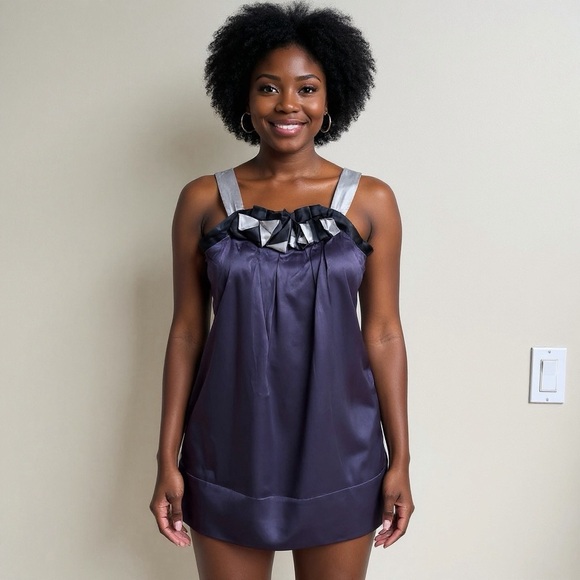 BCBG Y2K Silk Purple Black Silver Going Out Dress w/ Pockets - Picture 1 of 13